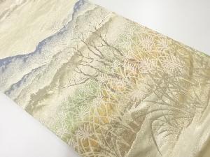 アンティーク　山並みに冬木・芒模様織出し袋帯（材料）